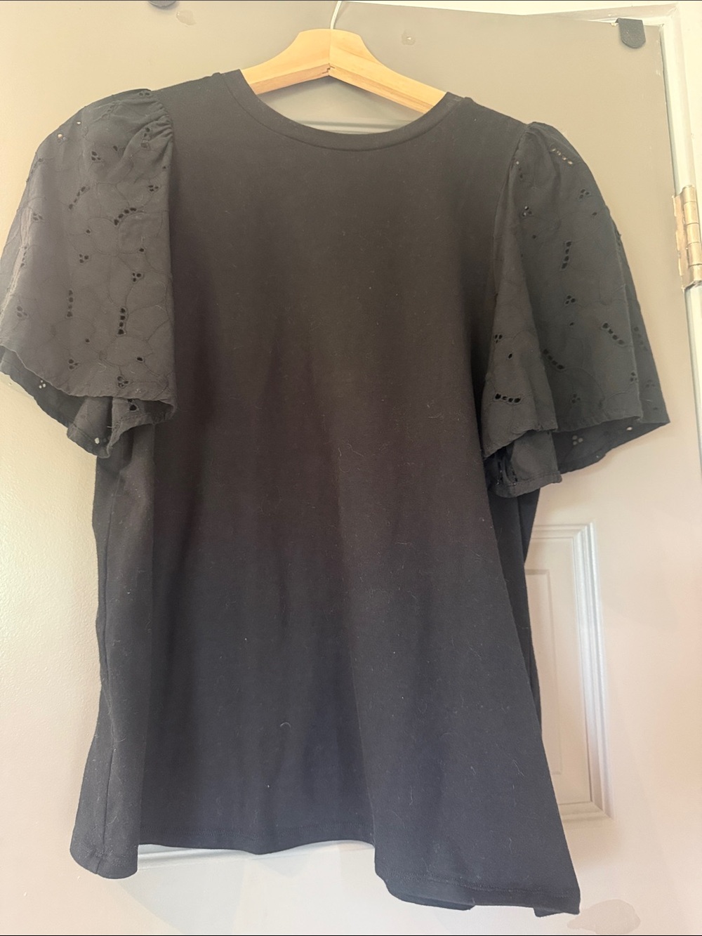 a new day Black Puff Sleeve Eyelet Top